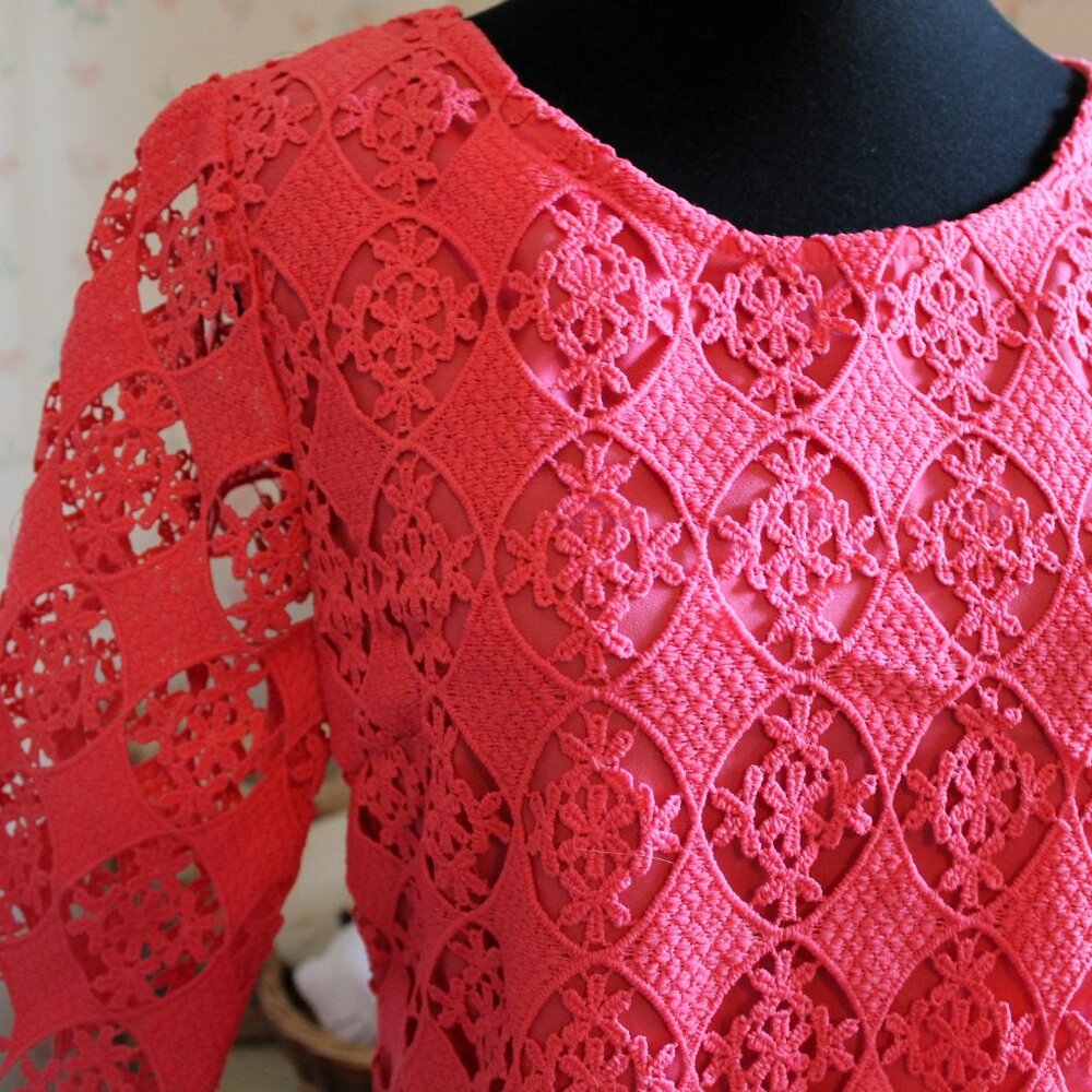 ALYA Salmon Pink Lace Overlay Dress, Small - Picture 3 of 9